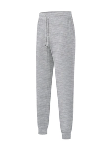 Detailed macro view of gray waffle knit joggers with drawstring waistband and ribbed cuffs