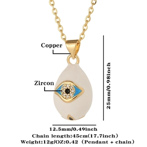Macro view of teardrop evil eye pendant with 25mm height and micro-set zircon stones