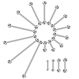 20pcs silver titanium steel barbell tongue rings set with various sizes and balls