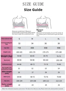 Size chart showing S to XL measurements for leopard lingerie set with fitting guide