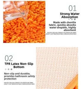 Detail showing high-absorbent chenille fabric surface and anti-slip TPR latex backing on mat
