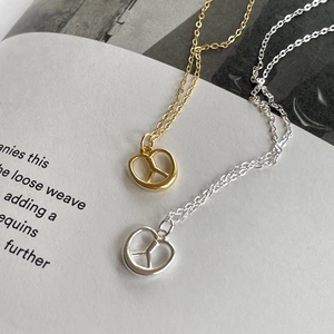925 Sterling Silver Pretzel Knot Heart Necklace in Gold and Silver Finishes