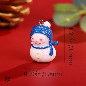 Christmas resin snowman pendant with blue glitter hat and scarf for DIY holiday decor