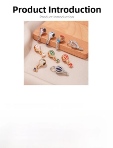 Detail showing dimensions of a colorful enamel hot air balloon charm with alloy finish