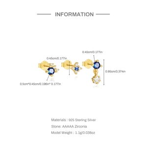 Detailed size specifications of blue zircon star earrings in 925 sterling silver