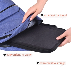 Close-up of blue travel watch strap organizer bag with internal compartments for storage