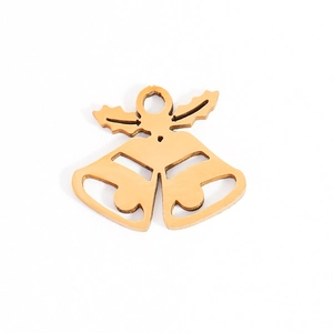 Golden stainless steel Christmas bell pendant with holly leaves for DIY jewelry making