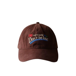 Vintage brown cotton baseball cap with letter embroidery and star detail on white background