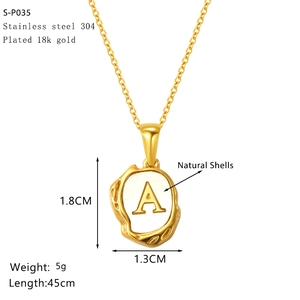 Detailed view of irregular 18k gold plated stainless steel necklace with natural shell A