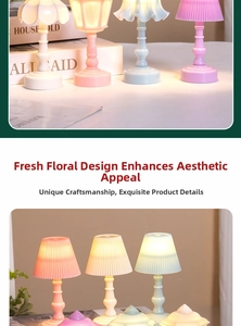 Close-up of mini lily of the valley lamp and pleated shade in soft macaron colors