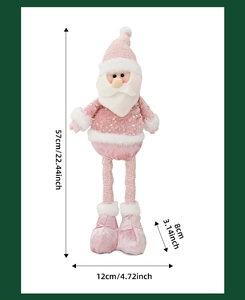 Detailed dimension guide for pink sequin Santa doll with adjustable height measurements