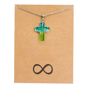 Collier croix en verre lumineux avec chaîne argentée sur carte cadeau Friendship