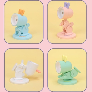 Mini LED Night Light Rabbit Dinosaur Shape Adjustable Foldable Desktop Ornament Plastic Cartoon Kawaii Student Gift Lamp