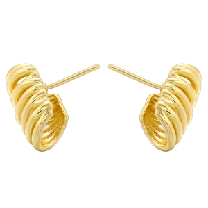 French vintage gold-plated curved stud earrings with spiral textured claw design