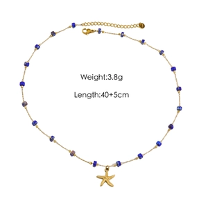 Elegante collana in acciaio inossidabile placcato oro 14K con perle blu e pendente a stella