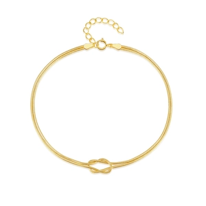 Detail showing the double-layer snake chain with central knot and lobster clasp closure