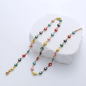 18K gold plated stainless steel necklace featuring colorful Turkish evil eye charms