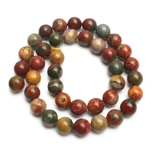 Natural red Picasso stone round beads with colorful textured patterns for DIY jewelry