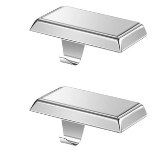 Set of two silver metal Christmas stocking holders for fireplace mantels with sturdy base