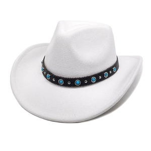 Cappello da Cowboy Occidentale Turchese Etnico Ala Larga Fedora Misto Cotone Poliestere Unisex Retro Jazz