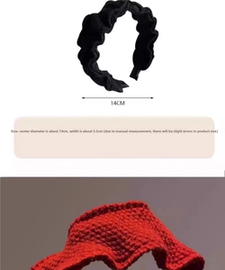 Detail view of red knitted headband with 3.5cm width and wave texture surface