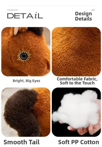 Macro detail of plush pony doll showing embroidered eyes, soft fabric, and PP cotton filling