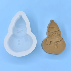 Detailed macro view of a snowman silicone mold for DIY soap and chocolate crafts