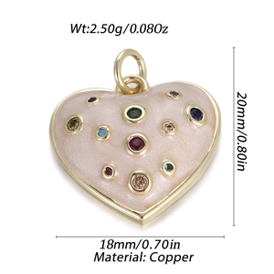 Detail of pink enamel heart pendant with colorful crystals and gold-plated copper dimensions