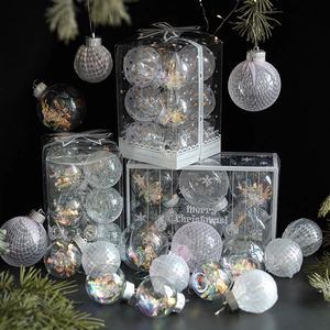 Mixed Christmas ornaments in clear gift box including lace and glitter styles