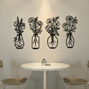 Set de 4 decoraciones de pared de metal negro estilo nórdico con diseños de jarrones