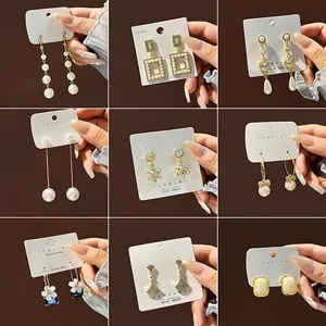 Artificial Pearl Drop Stud Earrings With 925 Sterling Silver Earring Post Alloy Zircon Geometric Retro Elegant Women Jewelry
