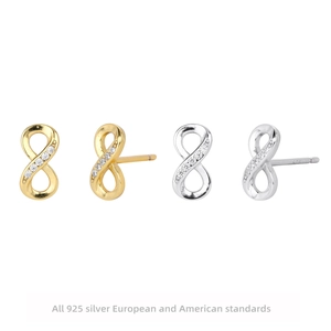 S925 Sterling Silver Infinity Stud Earrings For Women Tiny Zirconia Minimalist 8 Shape Hypoallergenic Commuter Jewelry