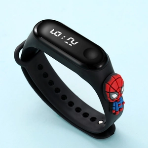 Waterproof children's LED digital watch featuring a 3D cartoon superhero spider character