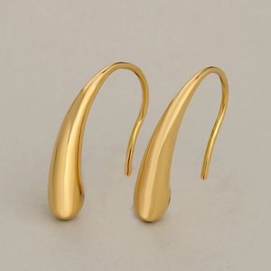 Polished gold teardrop hook earrings with a minimalist irregular waterdrop design