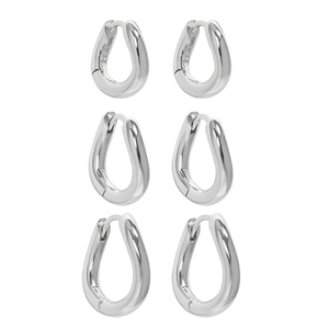 Three pairs of S925 sterling silver hoop earrings with irregular twisted oval design