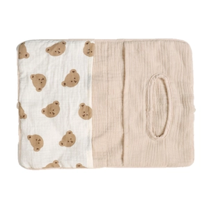 Muslin cotton baby crib organizer with cute bear print and tissue dispenser slot