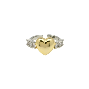 Macro shot of two-tone adjustable ring with polished gold heart and zircon details