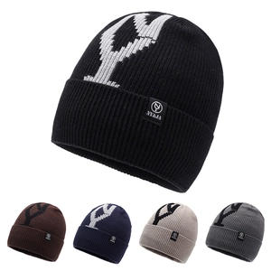 Strickmütze Beanie Polyester Warm Fleece Gefüttert Winddicht Outdoor Winter Rippenmuster Jacquard Buchstabe Herren