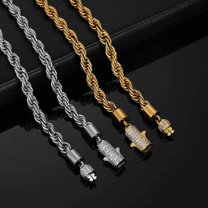6mm gold and silver stainless steel twist chain necklaces with rhinestone buckle details