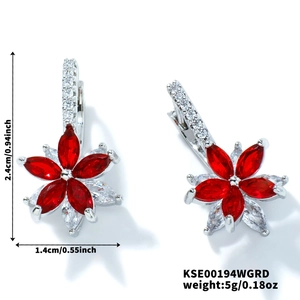 Detailed size chart of lotus cubic zirconia earrings showing 2.4cm height and 1.4cm width