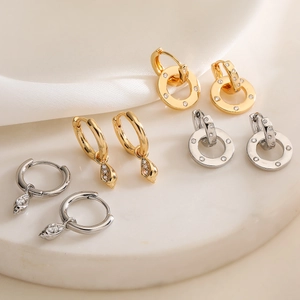 Minimalist Geometric Zirconia Hoop Earrings For Women Copper Gold Silver Plated Shell Water Drop Pendant Dangle Fashion Jewelry