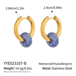 Detail view of lapis lazuli gold hoop earrings showing product dimensions and weight specs