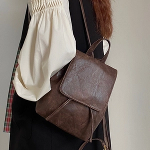 Vintage PU Leather Mini Backpack Retro Drawstring Flap Magnetic Buckle Small Daypack For Women Urban Simple Style