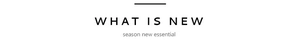 Minimalist graphic banner showing What Is New and Season New Essential for spring fashion