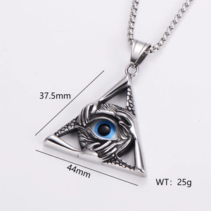 Punk style dark crescent rose pendant with all-seeing eye design in silver metal