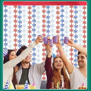 Red and blue snowflake tinsel curtain backdrop for Christmas party wall decoration