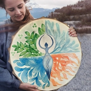 Shaman Drum Goddess Gaia Design Plywood Frame Faux Sheepskin Hand Drum Spiritual Decor Musical Instrument With Drumstick
