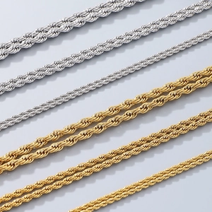 Detail of rope chains in gold and silver colors with various thickness options