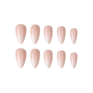 Faux ongles amande dégradé nude avec finition brillante et effet rose naturel élégant