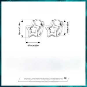 Detailed view of 925 sterling silver star earrings with precise measurements and weight